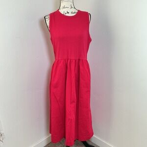 J. Crew Ribbed Knit Midi Dress Red Sleeveless Elastic Waist Size L